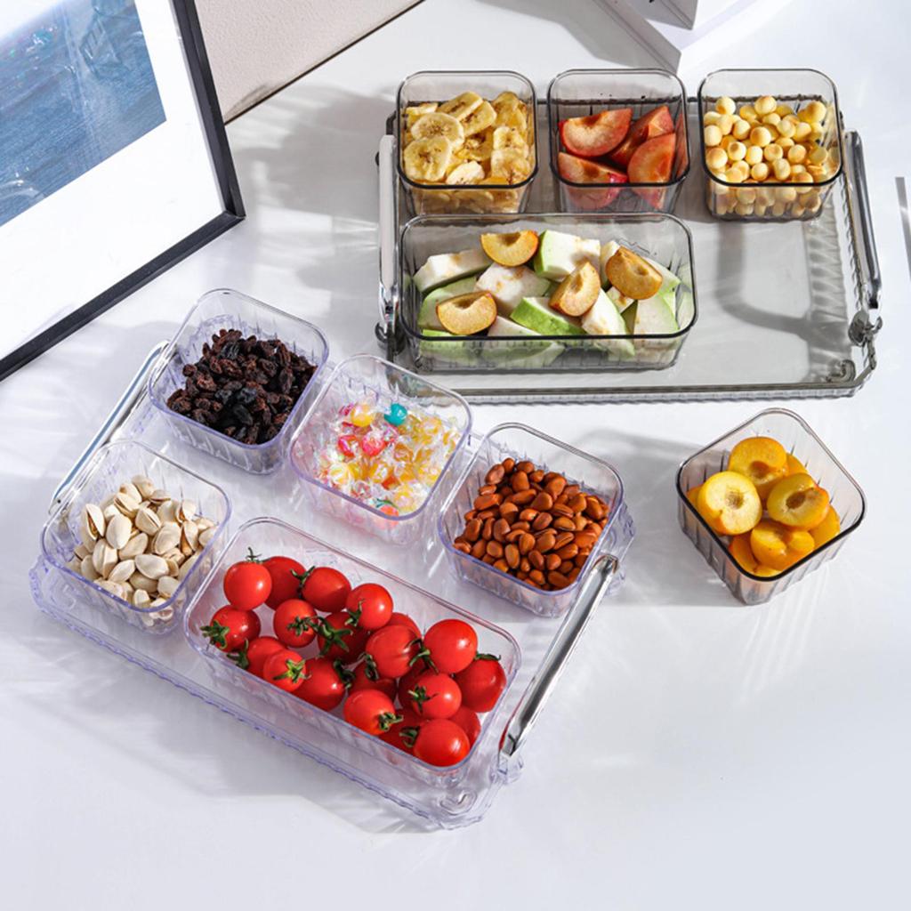 Acrylic Appetizer Tray Divided Serving Platter 5 Removable Snacks Bowls Snack