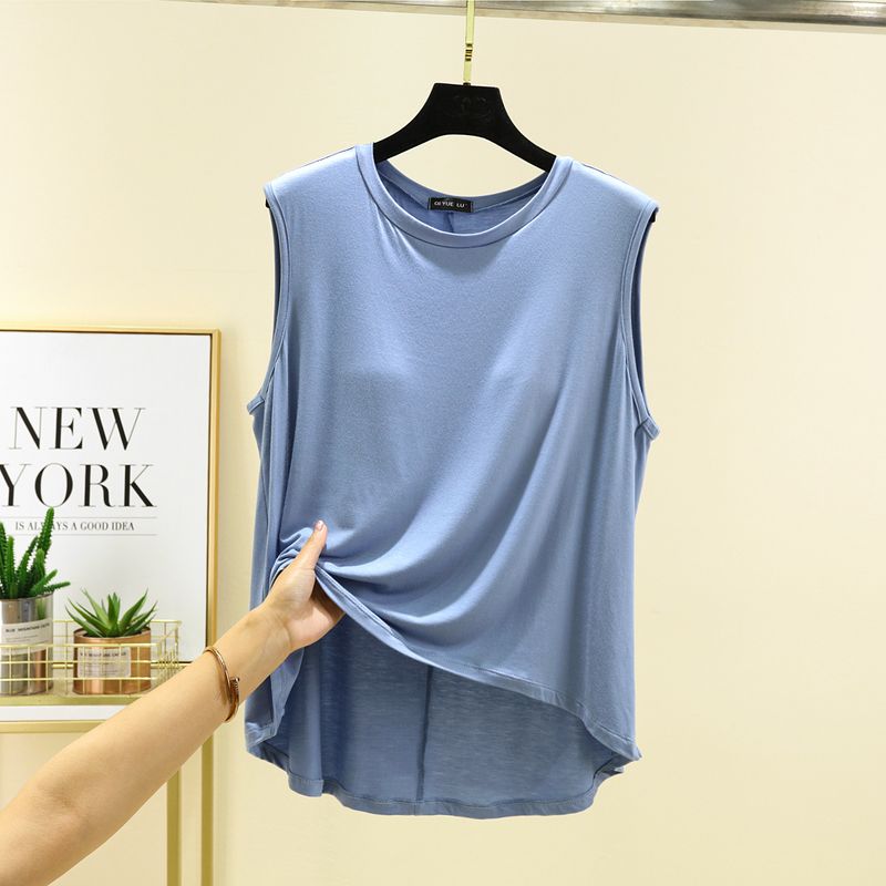 

Modal Chest Pad Camisole Women s Summer Versatile Loose Top plus Size Outer Wear Wear-Free Bra Sleeveless Bottoming Shirt Light blue 2XL (70.00 kg-85.00 kg recommended