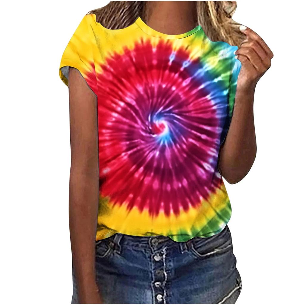 New Colorful Tie Dye 3D Print T-Shirts Women Summer O-Neck Short Sleeve T Shirt Y2k Harajuku Tees Streetwear Top Female Clothing