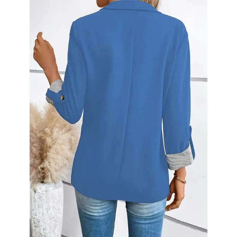 Summer Loose Casual Fashion Patchwork 3/4 Sleeve Cardigan Suit Women Buttons All-match Blazers Coat Top