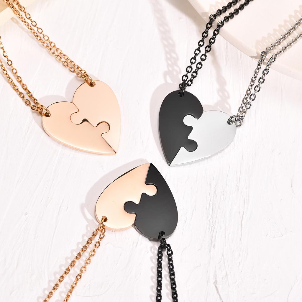Custom Engrave BFF Friendship Necklaces for 2 Best Friends Gifts, Couple Heart Love Forever Pendant Female BFF Necklaces Set