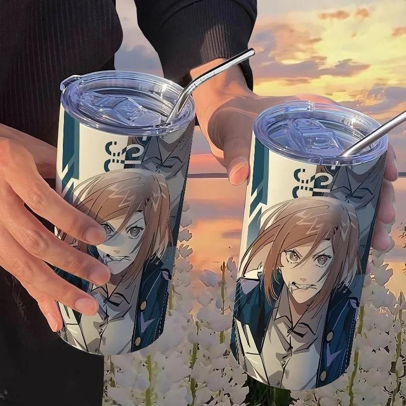 Jujutsu Kaisen Yuji Hrneček 500 ml Satoru Gojo Nerezová Ocel Cestovní Termohrnek Izolované Brčko Hrneček na Kávu Dárek Pro Děti