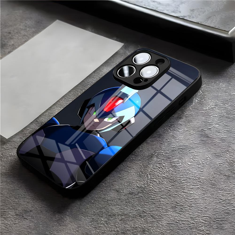 R-Rockman M-Megaman Cool Phone Case For IPhone 17 Air 16 E Pro Max 15 14 13 Mini 12 Pro 11 Max Plus Black Glass Cover