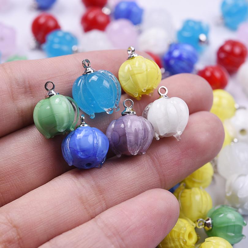 9pc Mix Glass Lily Of The Valley Pendants For Jewelry Making Supplies Colorful Flower Charm Pendant DIY Vintage Earring Bracelet