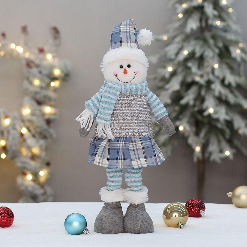 Cartoon Blue Fabric Snowman Doll Fabric Christmas Snowman Doll Swinging Skiing Doll  Xmas Gift