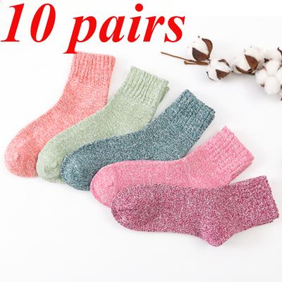 10 Pairs Autumn Winter Women Solid Color Socks Blended Cotton Sock of Korean Style Fashionable Breathable Casual Sports Mid Socks