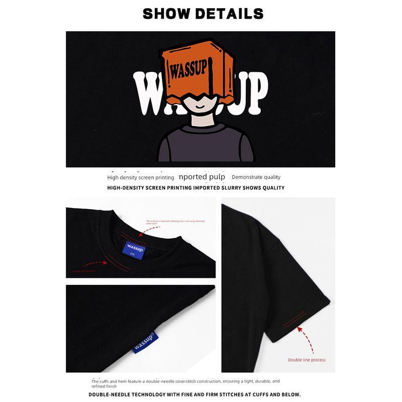 Wassup Graffiti Painting Boys' Short Sleeve T-Shirt Summer 2025 New Trendy Brand Heavyweight Pure Cotton Crew Neck Top