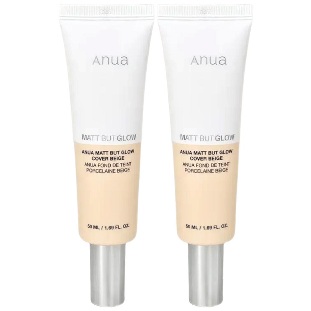Anua Foundation-Free Matte But Glow Cover Beige 1+1 / Free Gift of 1 Chubby Puff, 50ml, 2 pcs