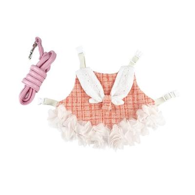 Fashion Adjustable Rabbit Outdoor Harness Breathable Comfortable Rabbit Sleeveless Dress Plaid Pet Traction Rope Adventure