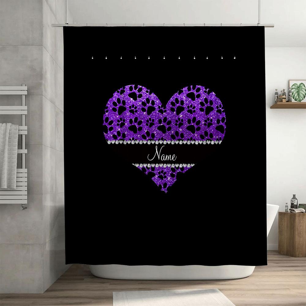 Lila Herz Duschvorhang Personalisierbar Mit Namen Für Badezimmer Dekoration Wohnaccessoires Modernes Blumendesign