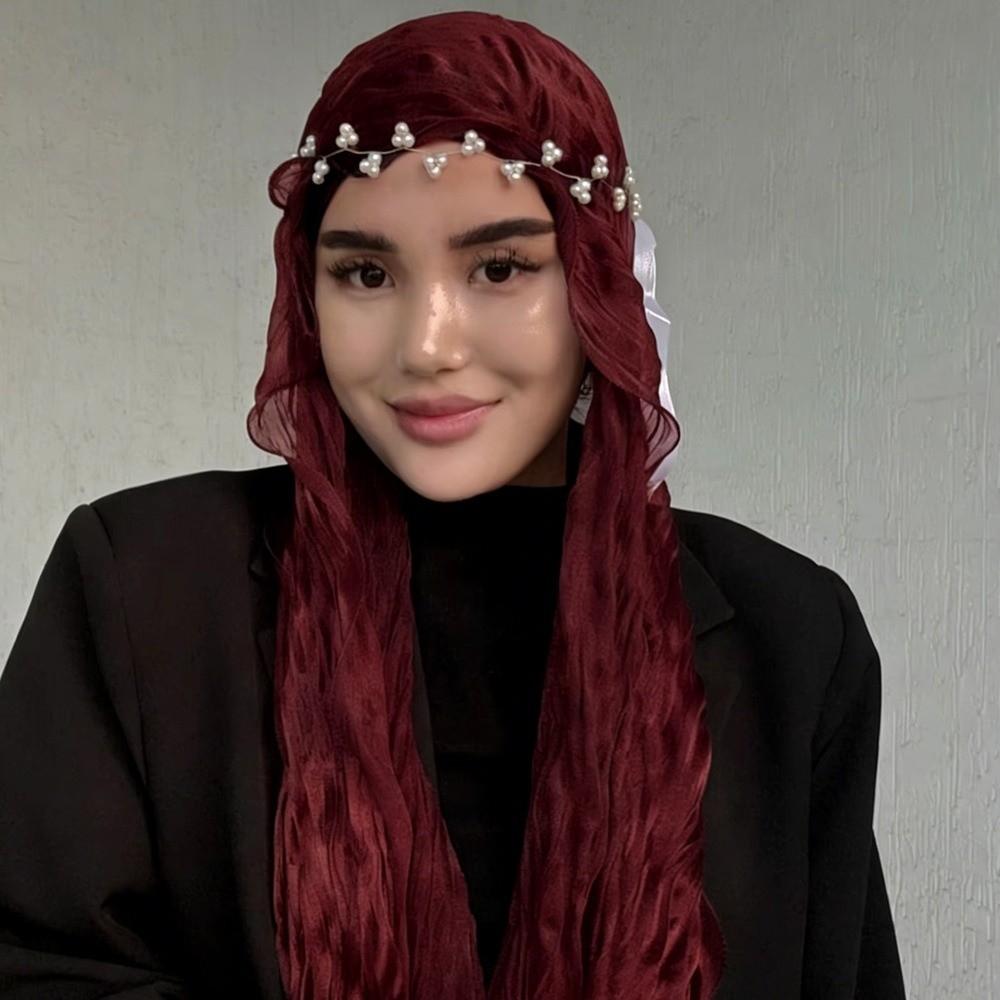 Shining Silk Scarf Solid Color Chiffon Hijab Veil High Qulaity Ramadan Long Scarf  Outdoor красный