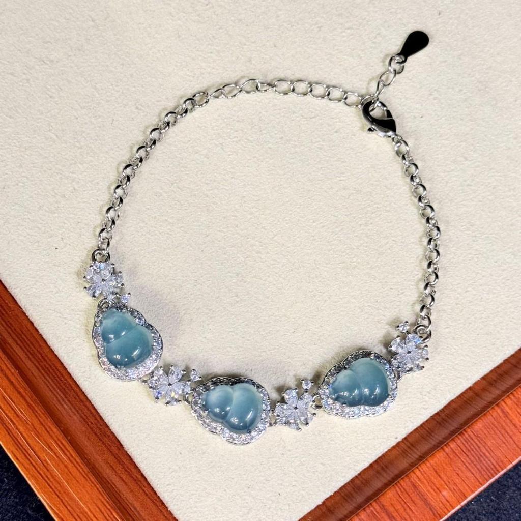 A-Grade Natural Jade Blue Water Bracelet: Ice Seed Egg Shape, Light Luxury, New Chinese Retro Design - Live Stream Bestseller