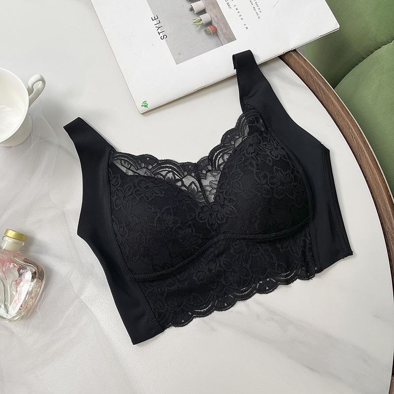Sexy Spitze nahtloser Westen-BH integrierter fester Latex-Cup schöner Rücken geraffte Seite leicht verstellbare Unterwäsche
