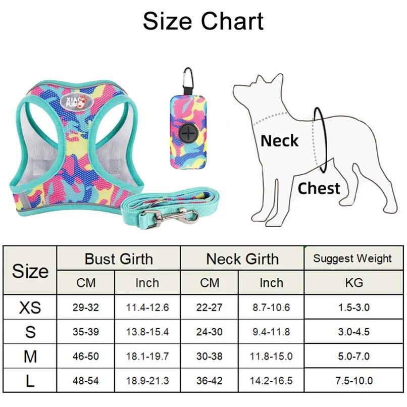 3-teiliges Welpengeschirr- und Kotbeutelspender-Set Hunde-Weste-Set für kleine mittelgroße Hunde Katzen Spazierleine Leine Chihuahua Französische Bulldogge