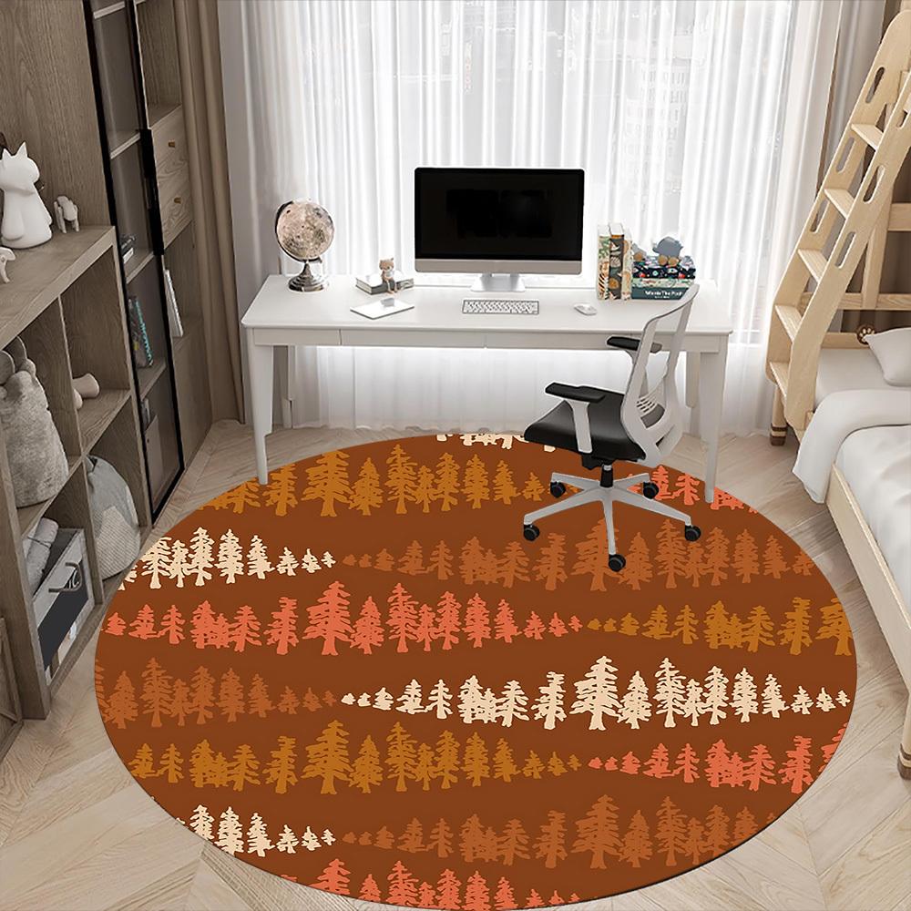 1pc Forest Trees Office Round Area Rug, Indoor Mat Suitable ForOffice, Under Office Chairs Bedroom Living Room Home Decor, D110