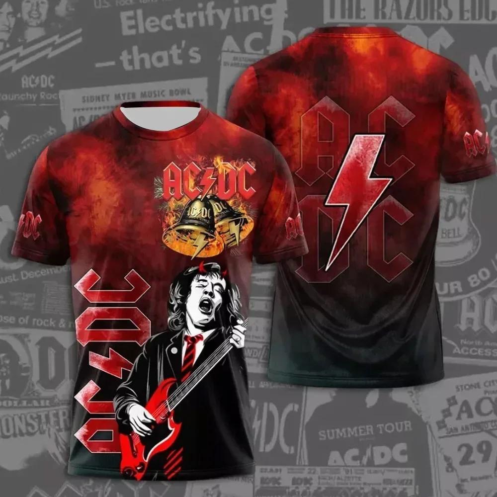 ETST 005 2025Zomer Herenkleding Rockband T-shirts AC-DC 3D Geprint Jongen Meisje Korte Mouw Tees Hip Hop Mode Ronde Hals Casual Tops XL
