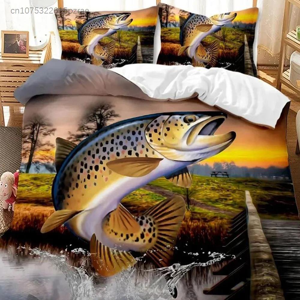 Big Pike Hunting Fly Fishing Bedding Set Bedroom Soft Modern Bedspreads Comefortable Kids Duvet Cover Quilt Cover And Pillowcase