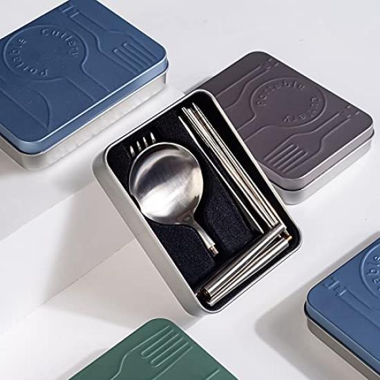 Andoo Cutlery Camping Set Outdoor Cutlery Set Chopsticks Spoon Fork Set Set with Storage Case Set Lunch Box Chopsticks Box Tableware Set Portable