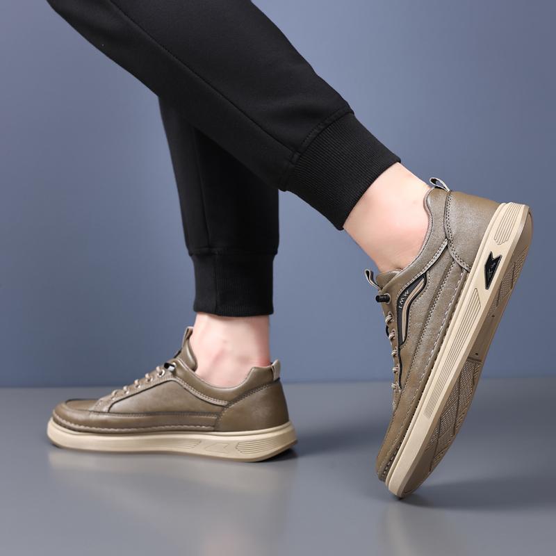 Outdoor Mens Board Shoes Fashion Casual Shoes High Quanlity Leather Work Shoes Breathable Walking Sneakers Platform Sport Shoes