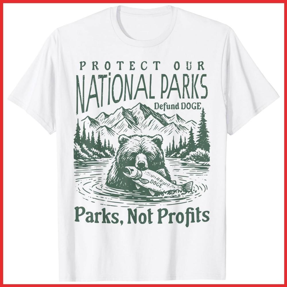 Protect Our National Parks Defund Doge Retro Vintage Grizzly White T-Shirt Unisex T-Shirt XXL