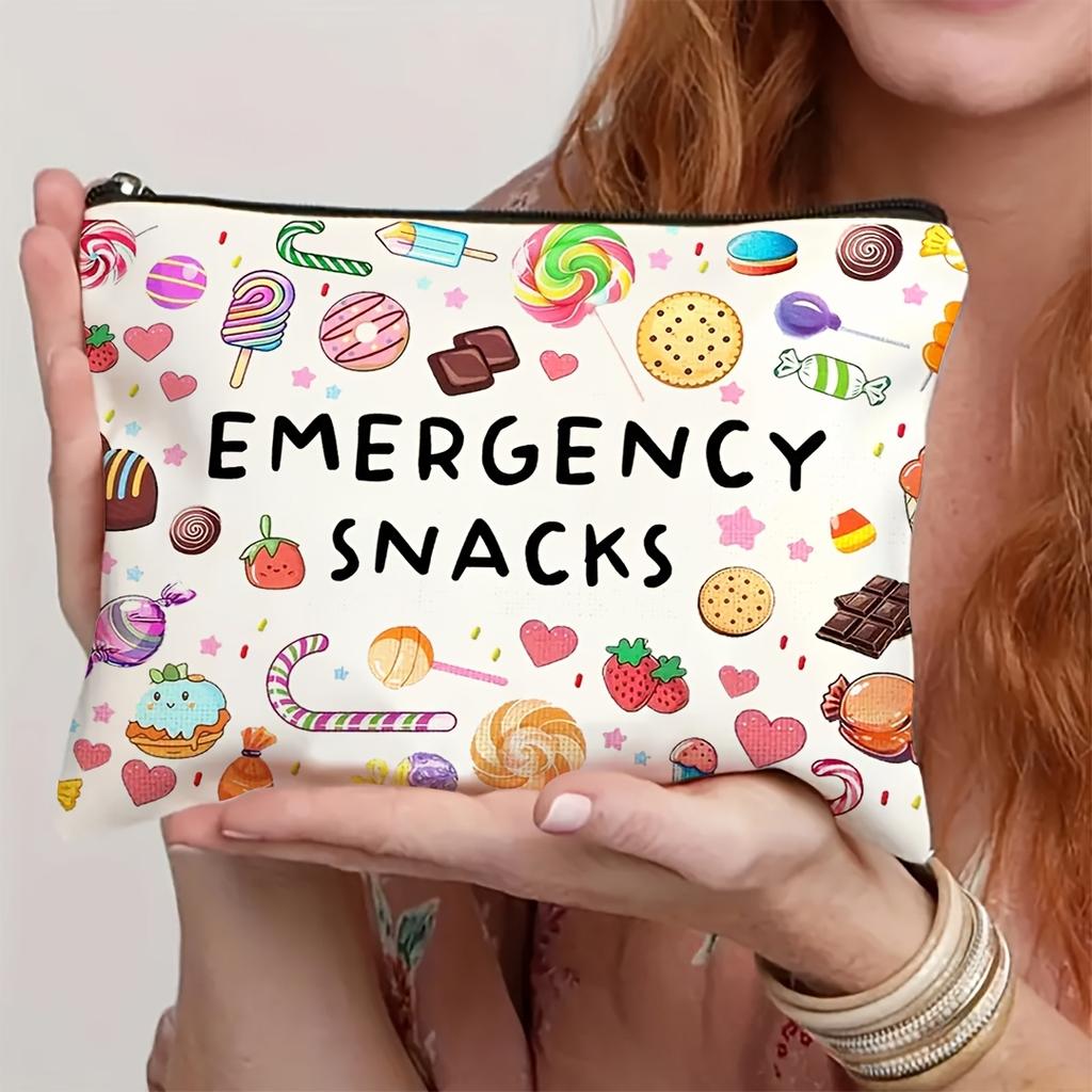 1pc Women'S Makeup Bag | Portable Travel Cosmetic Organizer with "Emergency Snacks" Design | Accessories |Makeup Travel Bag
