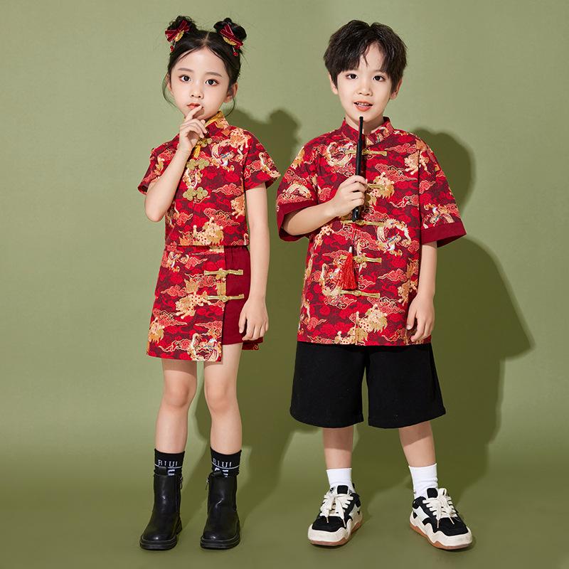 June 1 Children's Cheerleading Outfit Guochao Tang Suit for Boys and Girls - Chinese Style Poetry Recitation and Chorus Costume