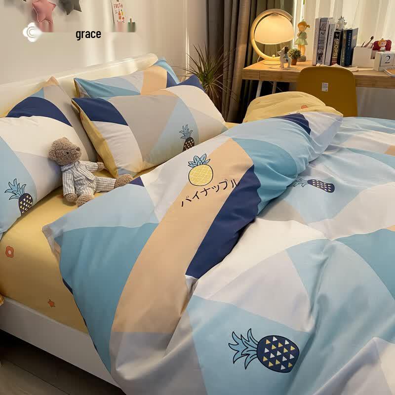 Jieliya Pure Cotton 4-Piece Flat Sheet Bedding Set 1.8m Bed