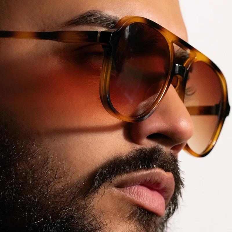 Simple Leopard Print Double Beam Sunglasses Men's Women's UV Resistant Large Frame Toad Glasses Leisure Fishing Driving Shading