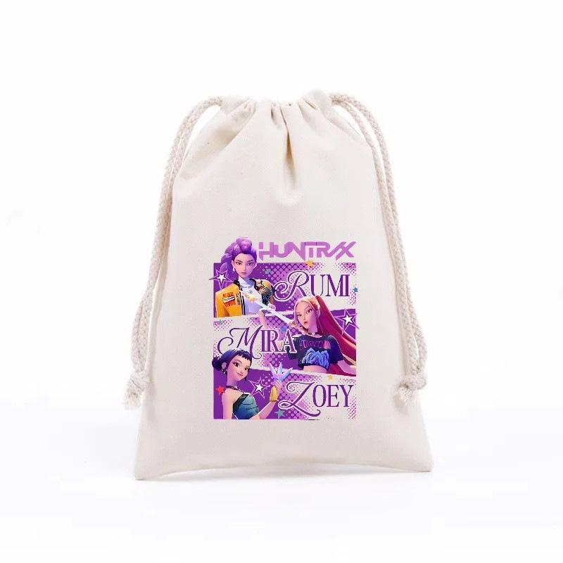 KPop Demon Hunters Storage Drawstring Bag Music Cartoon Party Cookies Candy Package Kids Gift Bags Print Cotton Key Pouch
