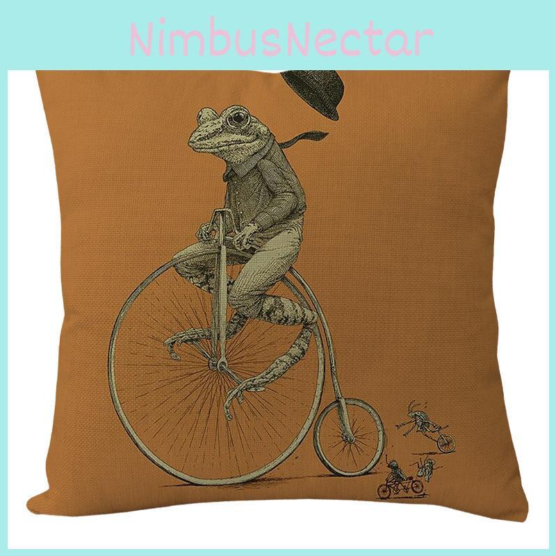 Pattern Cycling Frog Print Pillow Case Cartoon Animal Cushion Fashion Cover