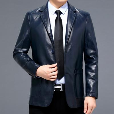 Genuine Leather Jacket Men's Leather Jacket Business Suit Collar Coat Middle-aged Dad's Spring and Autumn Thin Suit
