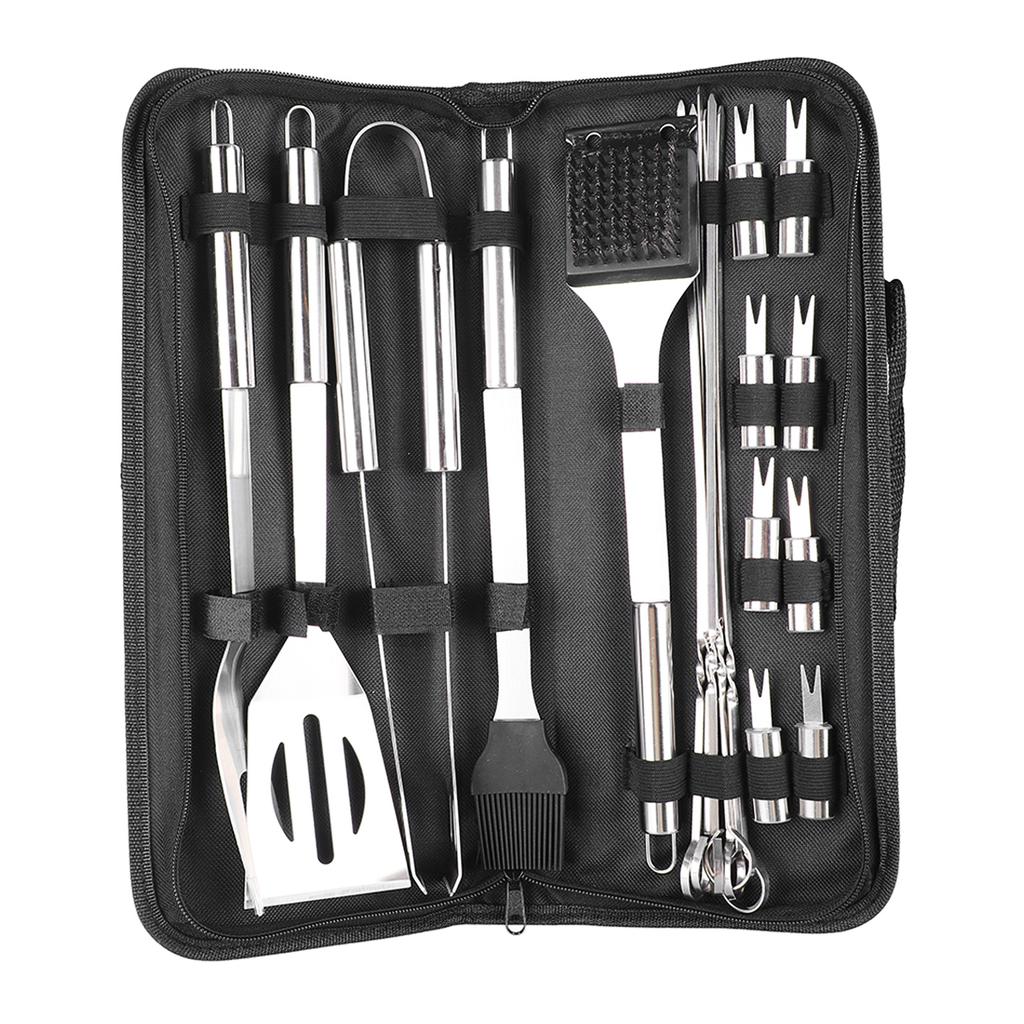 20pcs BBQ Grill Set Professional Stainless Steel Tongs Spatula Fork Brush Barbecue Tool Set for
