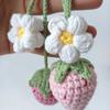 Handmade Woolen Woven Strawberry Car Rearview Mirror Pendant Hanging Crochet Pink Strawberry Car Key Pendant Jewelry Accessories
