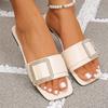 Fashion Plus Size Flip Flops Summer New Square Toe Open Toe Metal Buckle Soft Sole Non-slip Wear-resistant Flats