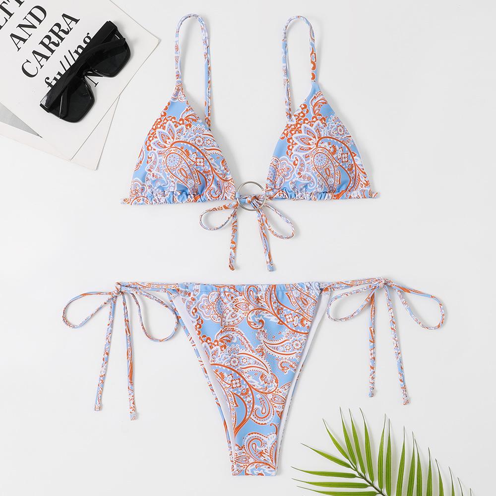 2023 Europäischer & Amerikanischer Damen Dreieck Schnürung Ringdruck Kreuz Cutout Sexy Bikini