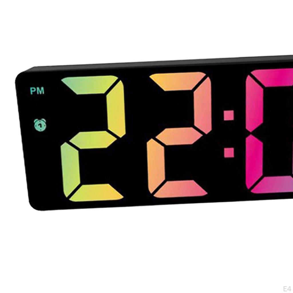 Colorful Big Screen Electronic Clock with Snooze Battery Operated Calendar Plug Dimmer for Tabletop