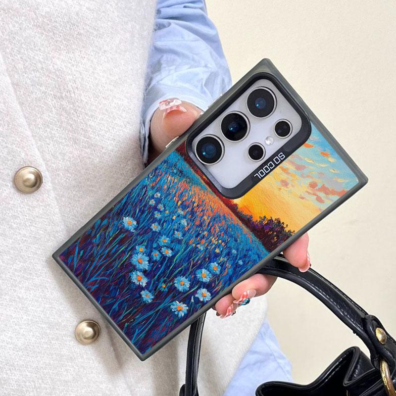 For Samsung S24 S23 Ultra Plus FE S25 S22 Ultra Plus S21 FE Laser Phone Case Floral Pattern Blue Flower Sea Shockproof Covers