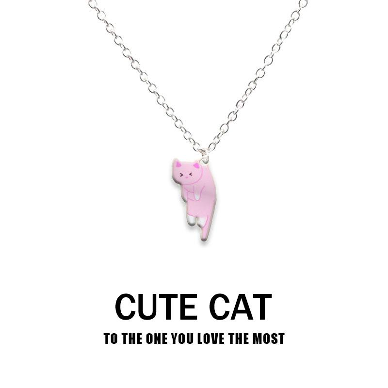 

New Trendy Cute Cat Pendant Necklace for Women Men Exquisite Enamel Cartoon Kitten Necklace Party Jewelry Accessories Gifts