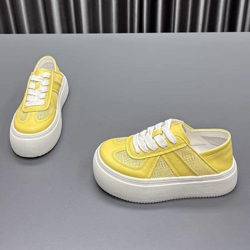 Leather Two Wear White Shoes Women's Spring New Round Head Platform Fashion Versatile Casual Sports Shoes