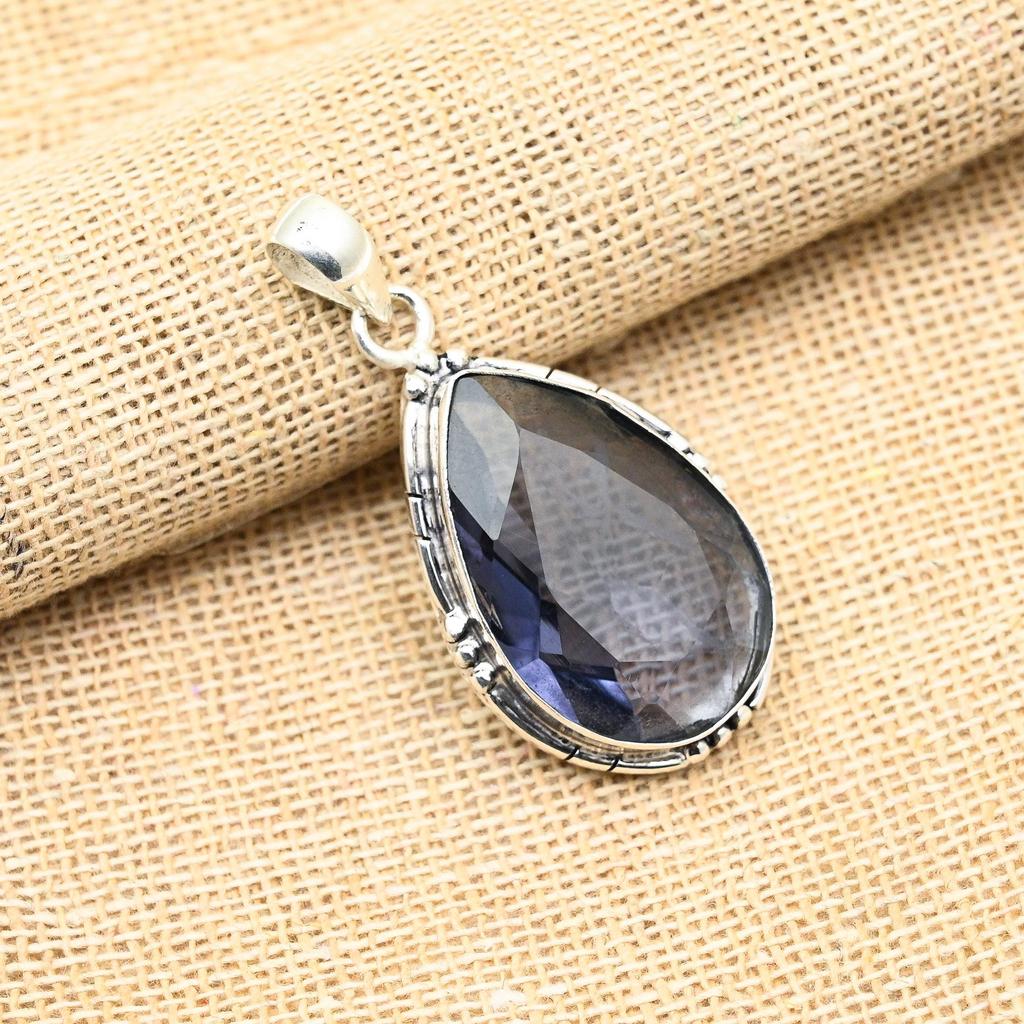 Iolite Gemstone 925 Sterling Silver Handmade Pendant Jewelry Beauteous Gift For Anniversary