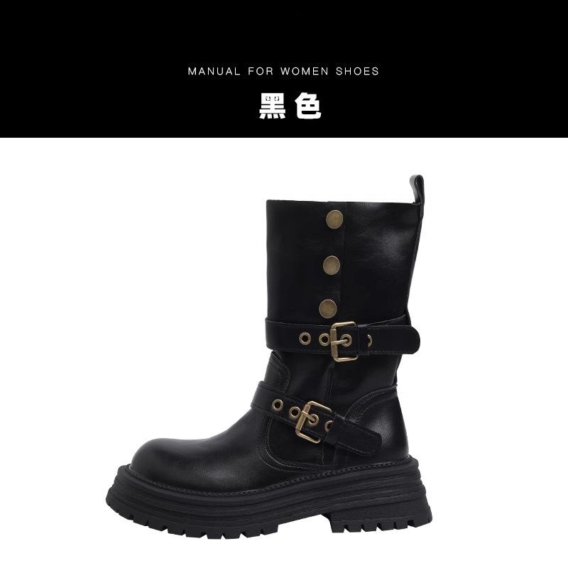 

Руоджи Ботинки Мартенсы Короткие ботинки Женские 2025 Осень и Зима Новые На толстой подошве Кожа Майя Узкие Короткие Рыцарские ботинки Вестерн ботинки 40 чёрный