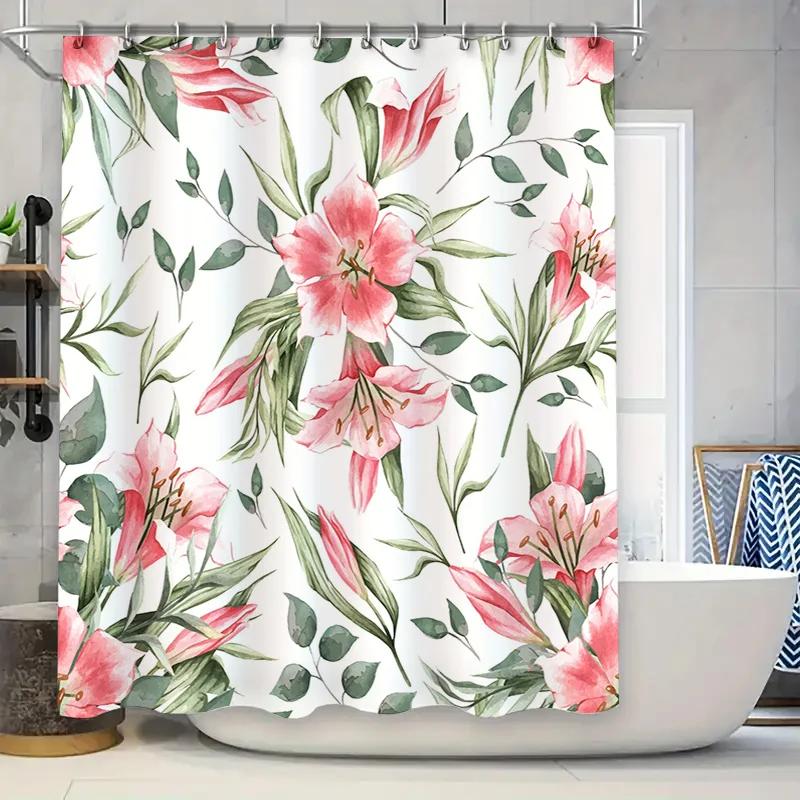 

Watercolor Floral Shower Curtain Pink Green Flower Print Bath Decor Home Decoration W60H190(CM)-1 Pcs