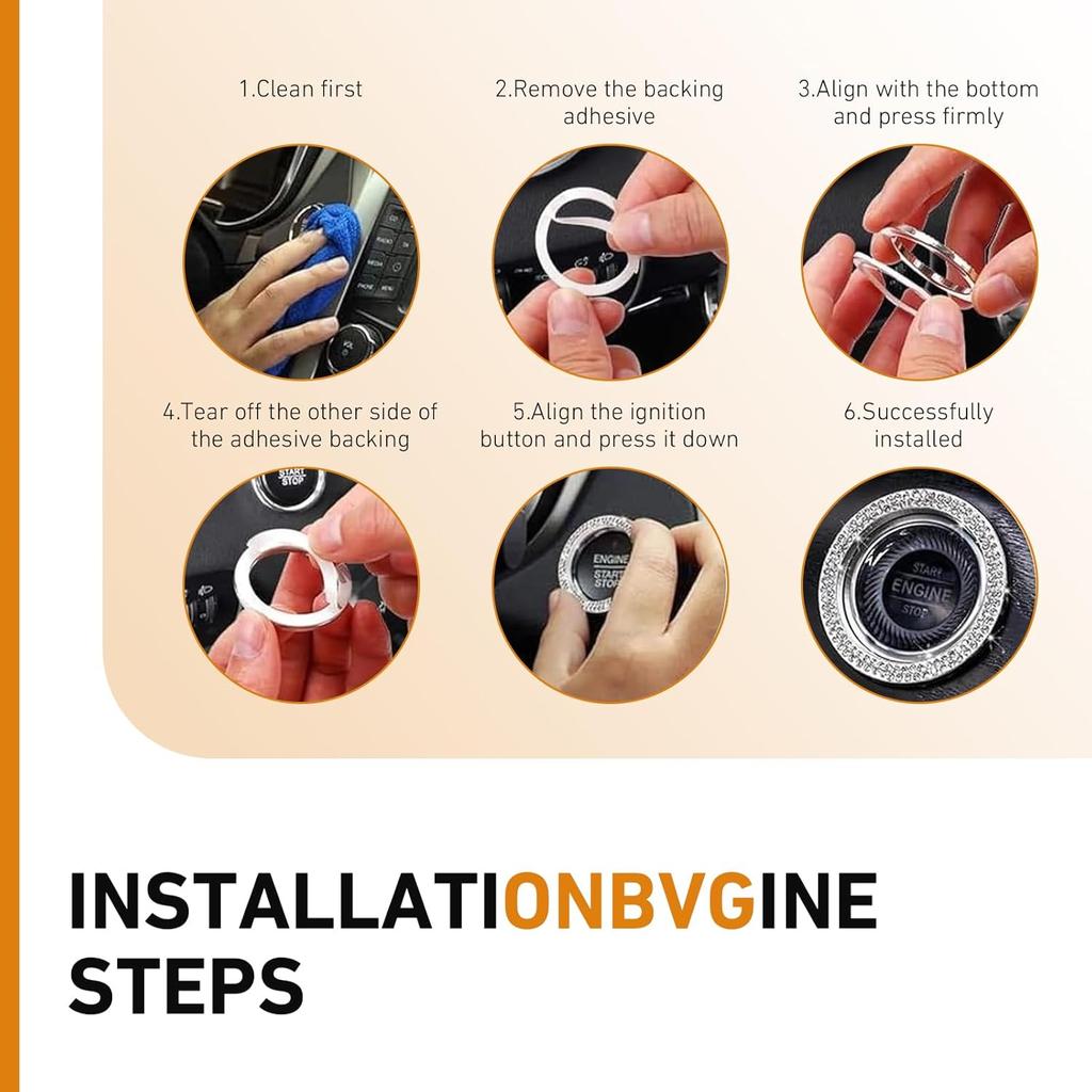 WZP 2PCS Bling Push To Start Button Cover, Crystal Rhinestone Engine Start Button Cover, Sparkling Car Interior Accessories for Women (Pink)