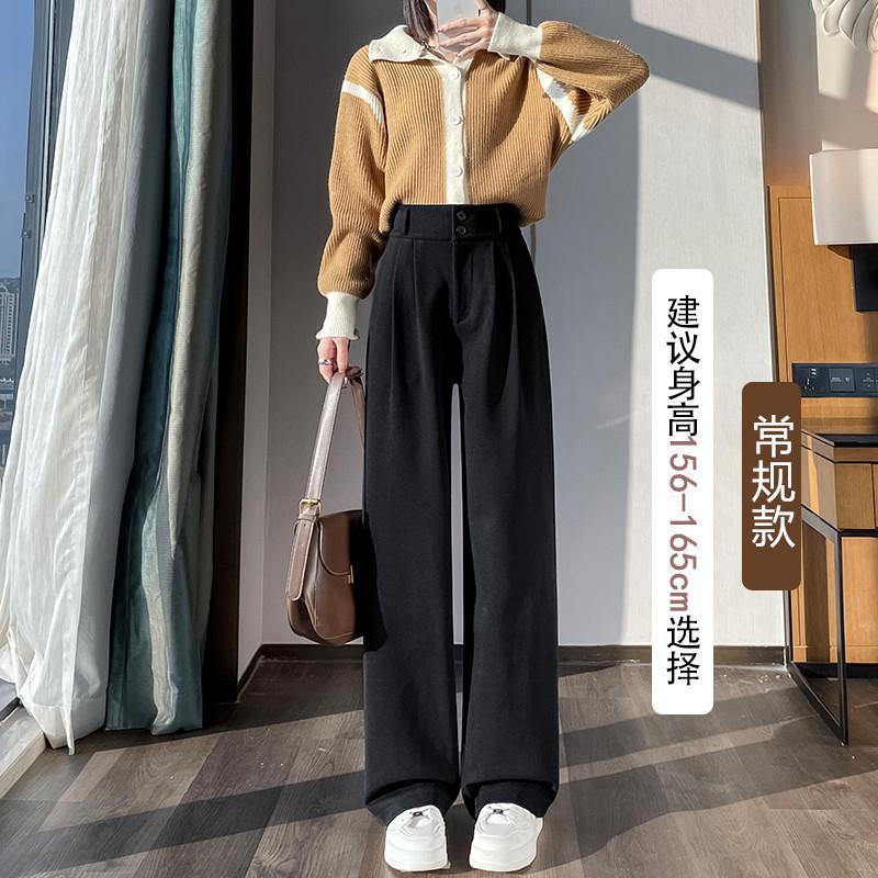 

Plush woolen wide-leg pants for women s autumn and winter new winter thickened high-waisted drape small narrow straight-leg pants M