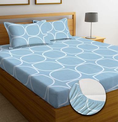 Premium Cotton Elastic Fitted Bedsheets  | Size: Bedsheet - 198.12CM X 182.88CM + 25.4CM (Drop) Pillow Cover -  46 Cm X 68 Cm