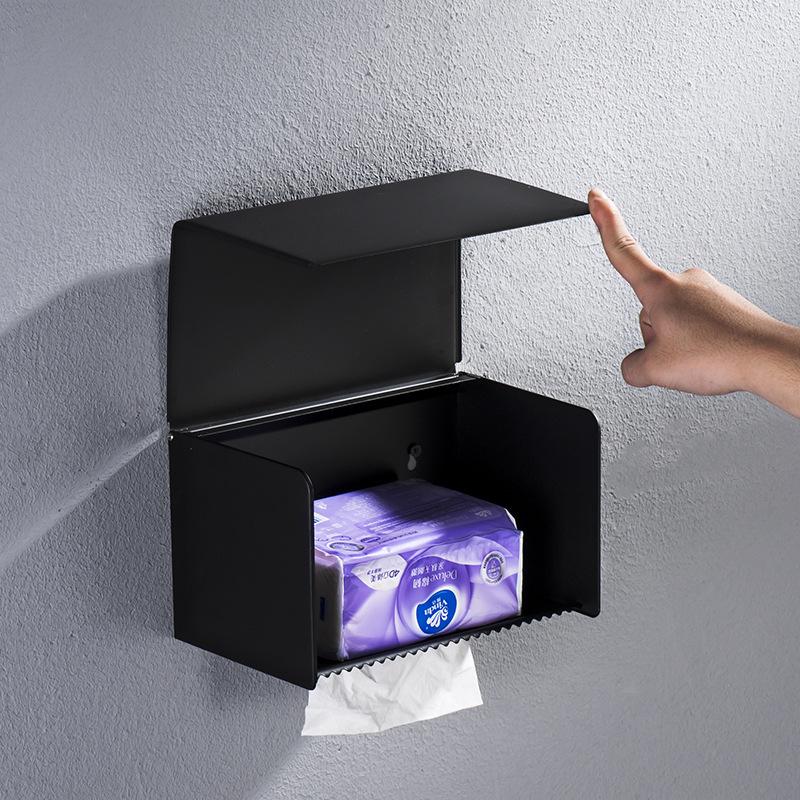 Stainless Steel Black Square Wall-Mounted Waterproof Tissue Box and Napkin Dispenser.