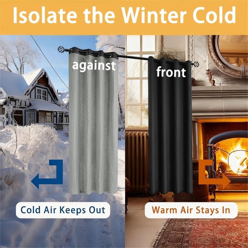 Winter Proof Thermal Curtain with Detachable Quilted Liner Noise Reducing Quick Grommets Mounting Indoor Insulation
