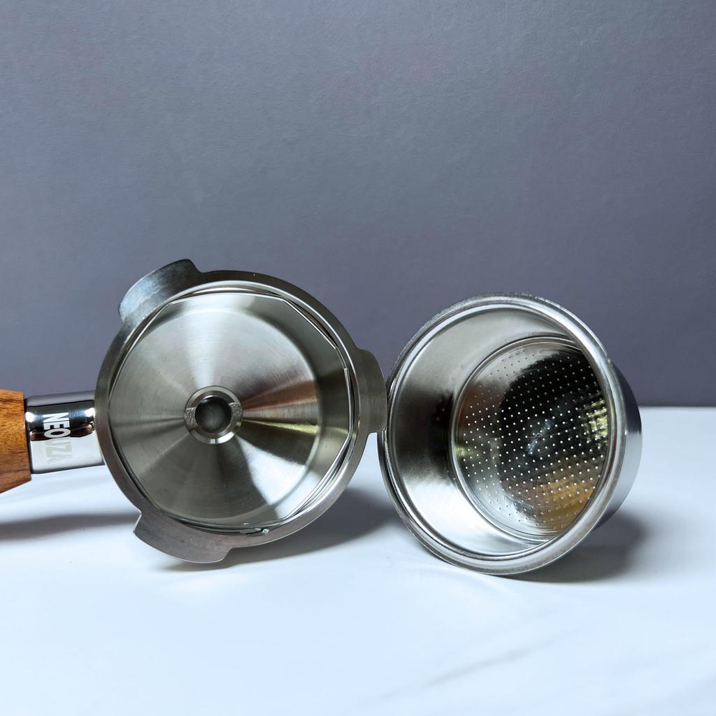 NEOUZA Espresso Portafilter, 51mm, for DeLonghi, Dedica EC680, EC685, and Smeg Coffee Machines, Non-Pressurized Basket, Double Spout (3 Ears)