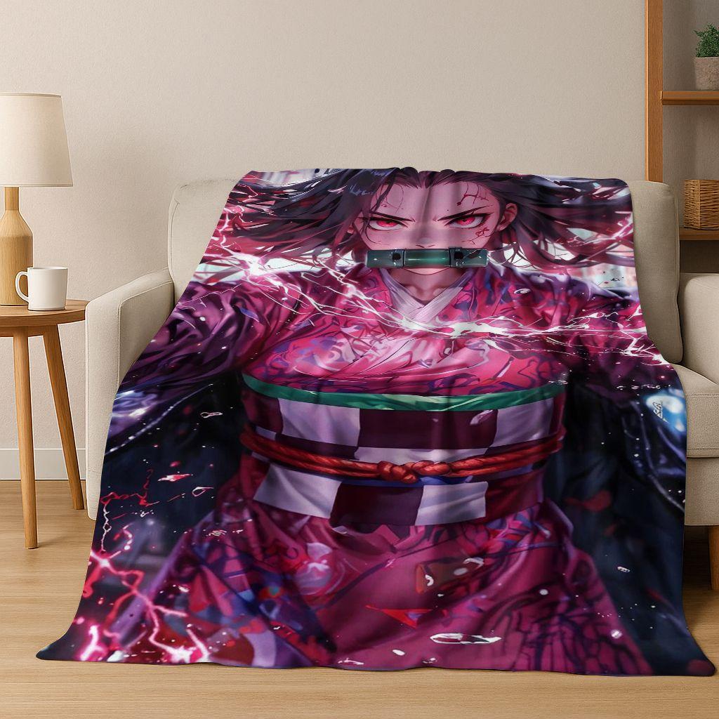 Anime Demon S-Slayer Kamado Nezuko Tanjirou Cartoon Flannel Blanket,Cozy Soft Throw Blanket for Home Bedroom Bed Sofa Cover Kids