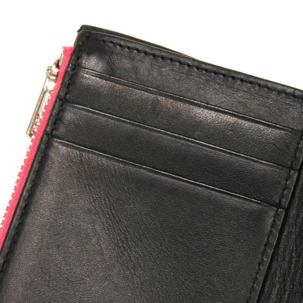 Used 12695 Small Vertical Trifold Wallet 107.55GS97 7942 Calfskin Black Repeat Anagram Pink Women's from Japan AUTHENTIC